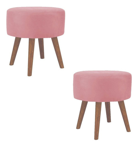 Combo 2 Puff Banqueta Suede Rosê 4 Pés Palitos P/ Decoração