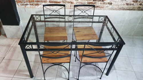 Imagen 2 de 9 de Mesa Comedor Industrial Hierro Y Madera 140x80x78 + 4 Sillas