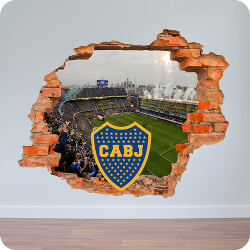 Vinilo Pared Rota 3d Boca Juniors 100x100