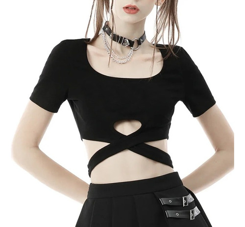 Crop Top Detalle Cruzado Goth Dark Kawaii Aesthetic Y2k