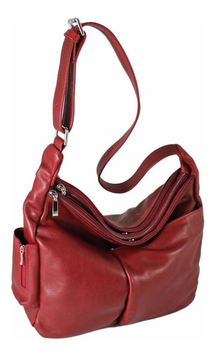 Cartera hobo DYMS 3109 diseño liso de cuero  roja con correa de hombro roja