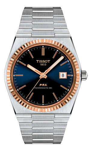 Tissot Prx Powermatic 80 Gold Bezel | Carátula Azul Color De La Correa Acero Color Del Bisel Oro Rosa 18k