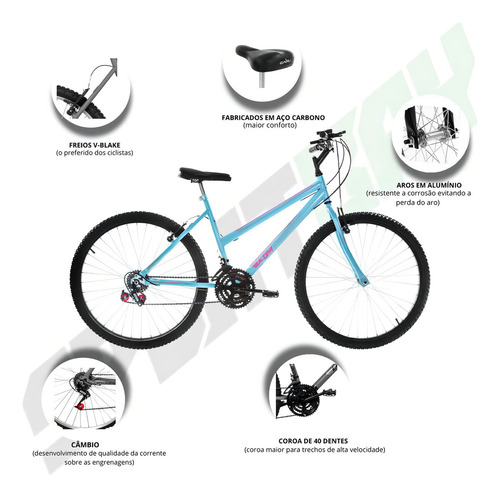 Bicicleta Aro 26 Pro Tork Ultra Feminino Freio Vbreak Branco Cor Azul Bebê