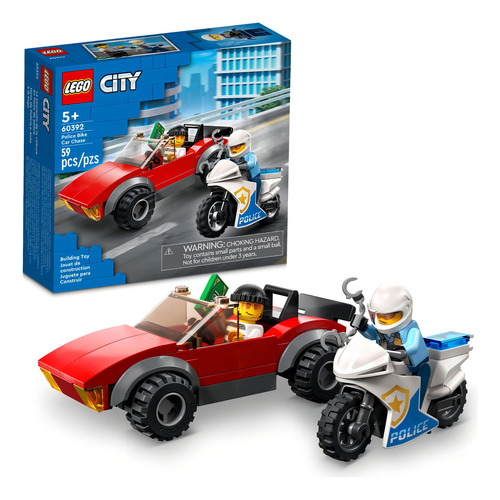 Kit City 60392 de persecución de coches de policía y motocicletas, 59 piezas Lego, número de piezas 59