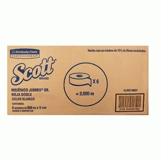 Papel Higiénico Scott Jumbo Hoja Doble. 6 Rollos De 500 Mts.