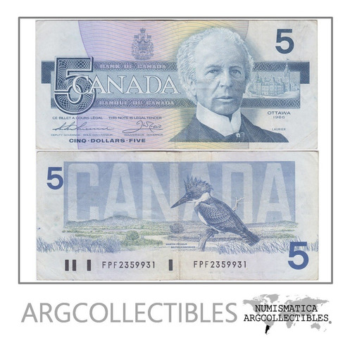 Canada Billete 5 Dolares Año 1986 P-95b Vf+