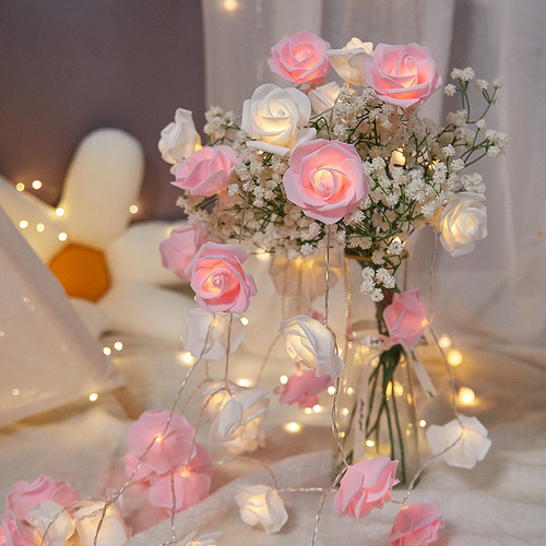 Rose White + Pink, Batería De 5 Metros Y 40 Lámparas, Led Ro