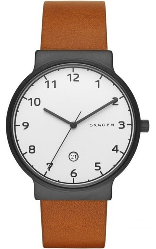 Reloj Skagen Hombre Cuero Marron Numeros Clasico Skw6297