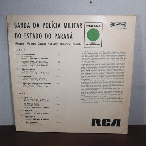 Vinil Banda Da Polícia Militar Paraná Acyr Benedito Tedeschi