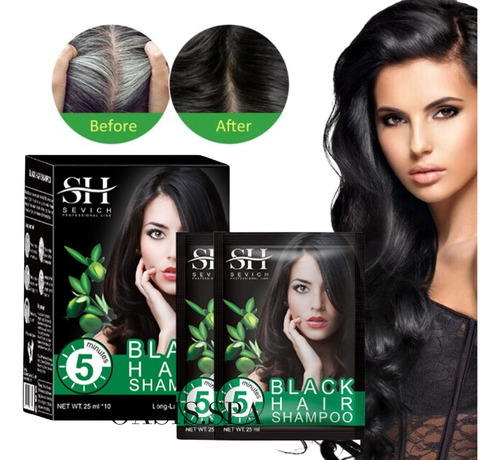 Shampoo Colorante Negro Para Cubrir Canas En 5 Minutos 10sob