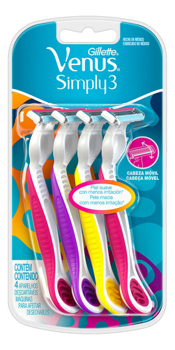 Máquina De Afeitar Venus Simply3 Mujer X 4 Un