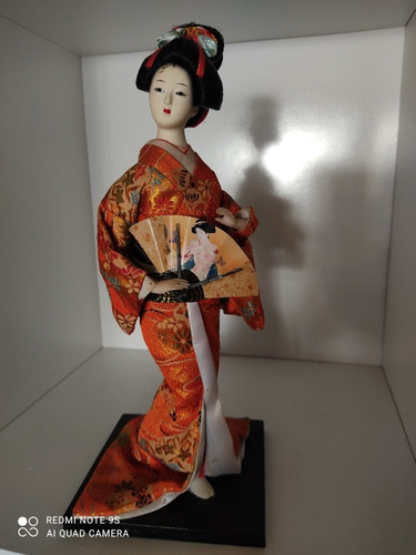 Estatuilla De Geisha Kabuki Con Kimono En Brocato 32 Cm 