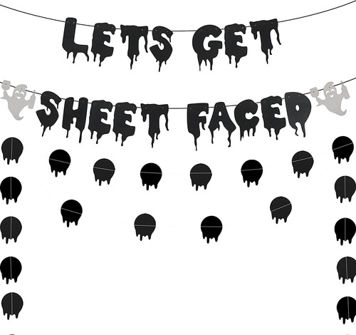 Let Get Sheet Faced Banner, Black Glitter Lets Get Shee...