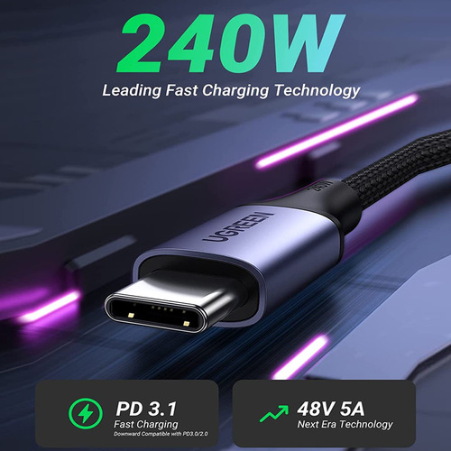Cabo Usb C Ugreen Sincronização Dados 480mbs 240w 2 Metros