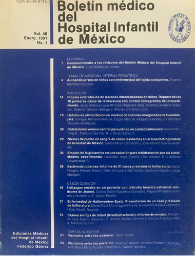 Boletín Del Hospital Infantil De México.  Vol 48. Enero 1991