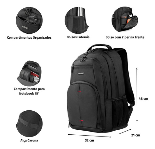 Mochila Masculina Grande Executiva Notebook Street Preta Cor Preto