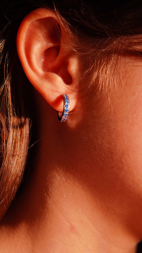 Aros Zirconias Azules 10mm Argollas Titanio Astm F136 Niñas