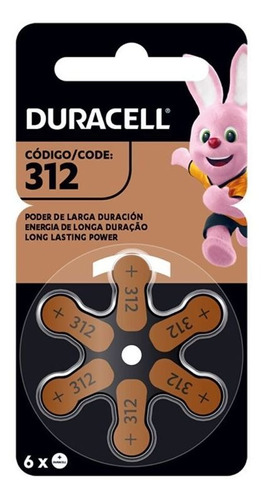 Tira De Pila Audiologica Duracell Ac-312 X 6 Unidades