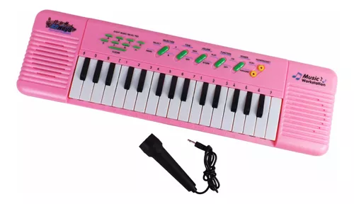 Teclado Piano Infantil Rosa 32 Teclas com Microfone Vários Tipos de Sons