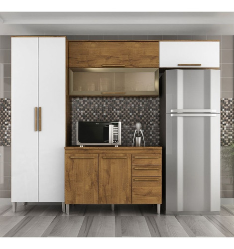 Imagem 2 de 5 de Cozinha Modulada 4 Peças Cristal Com Tampo - Branco/castanho