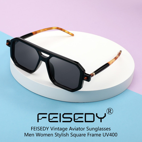 Gafas De Sol Feisedy Vintage De Los Años 70 Con Marco Clásic Lente Black Frame & Grey Lens Diseño Ocean