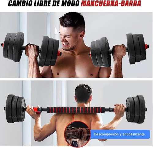 Kit De Pesas Mancuernas Gym Barra Ejercicio Kit Ajustables Long Xing 20kg Color Negro Long Xing-01