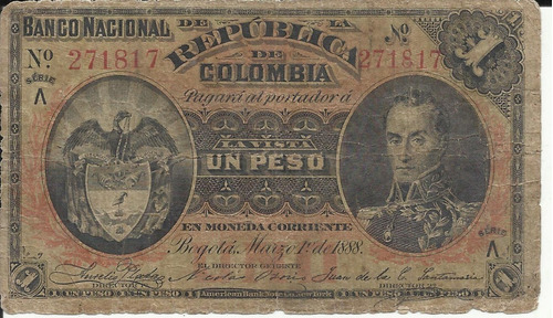 Colombia 1 Peso Oro 1 Marzo 1888