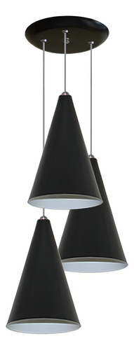 Lustre Pendente Cone Triplo - Mesa De Jantar Quarto Cozinha Cor Preto com Cobre 127/220V