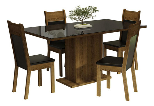 Conjunto de jantar Greta Madesa com 4 cadeiras Mesa de vidro N/m cor preto/marrom