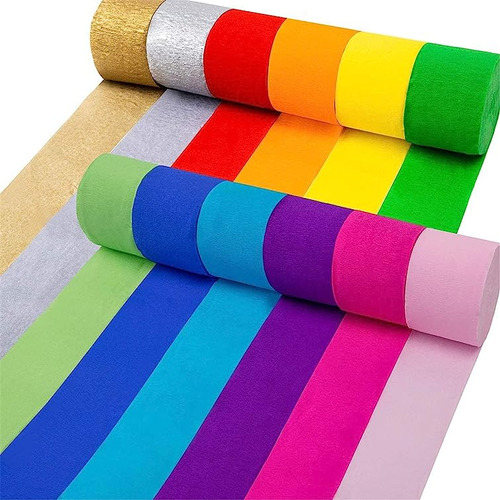 12 Rollos Serpentinas Papel Crepe 984 Pies En 12 Colores Par