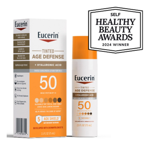Loción de protección solar Eucerin Sun Tinted Age Defense SPF 50