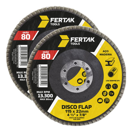 Kit 02 Un Disco Lixa Flap 115mm Grão 80 Madeira Aço Desbaste