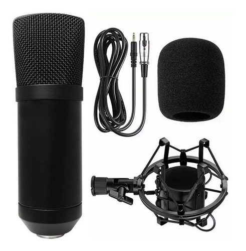 Microfone Condensador Profissional Unidirecional Youtuber Cor Preto