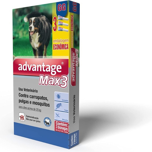 Advantage Max3 4ml P/ Cães Acima De 25 Kg (3 Pipeta) V.02/20