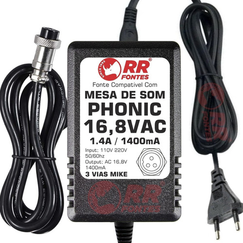 Fonte Ac 16,8v 1400ma Para Mesa De Som Phonic Mr2643 1.4a