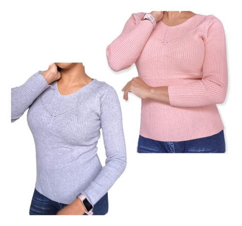 Sweater Blusa De Mujer Lanilla Con Botones  