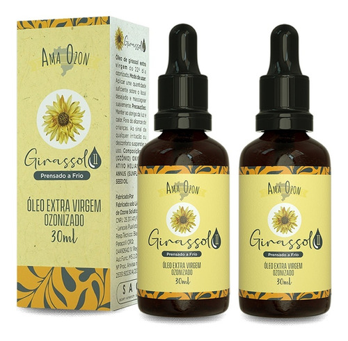  Kit 2 Óleo De Girassol Ozonizado De 30ml Ozonioterapia Fragrância Suave