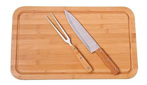 Set Tabla De Bambú 30x50cm Cuchillo Y Tenedor Mor