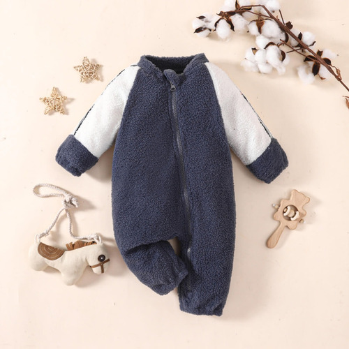 Mameluco De Invierno Cómodo De Algodón Grueso Bebé 0-12 M Azul Oscuro 3-6 M Lisa