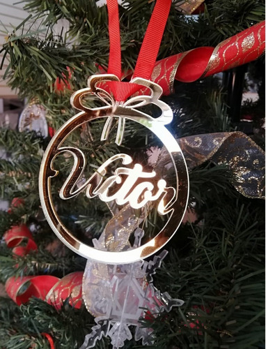 Esferas Navidad Personalizadas Moño Acrilico Espejo