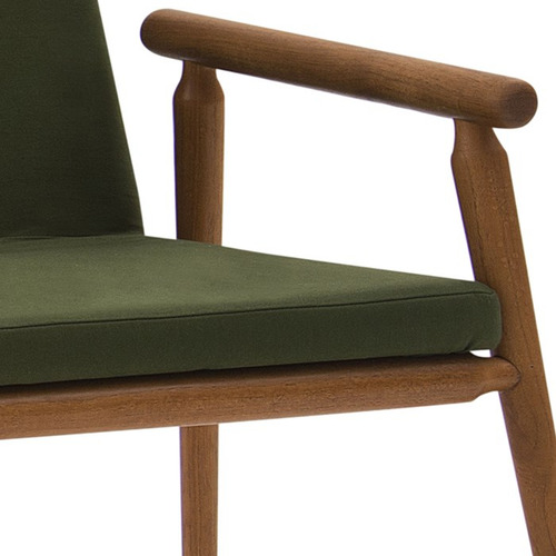 Cadeira Decorativa Base Madeira F56 Veludo Verde Militar Dmo