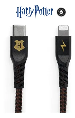 Cabo Carregador Lightning Usb-c Preto Hogwarts Harry Potter
