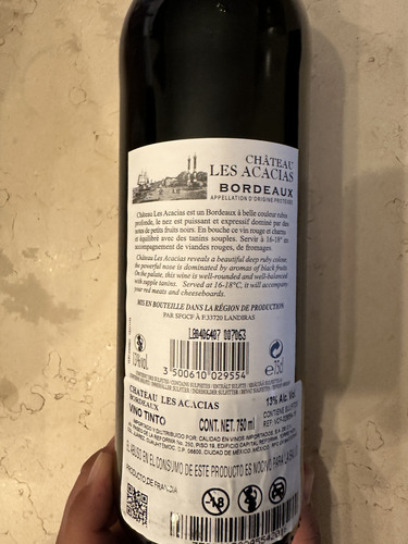 Vino, Châteaux Les Acacias, Bordeaux, 2016, 750ml