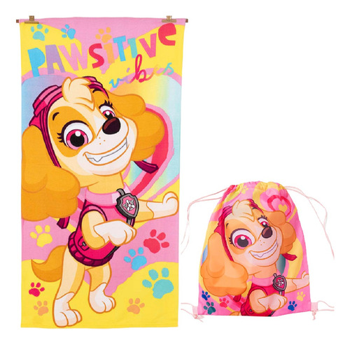 Toalla Playa 70x140 + Morral Cordel Niña Skye Paw Patrol