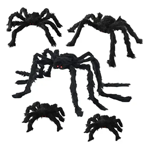 OWUDE Araña gigante de 50 pulgadas, araña peluda de Halloween, araña grande aterradora para decoración al aire libre, decoración de patio, accesorios de araña de felpa aterradora (araña negra de 50
