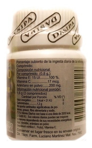 Imagen 2 de 3 de Arandano 200 Mg. Dasipa. Pack 3 X 60 Comprimidos