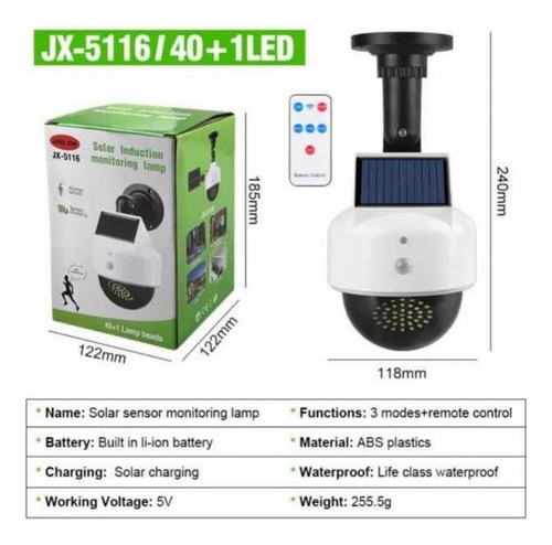 Luz Solar De Seguridad Recargable Control Remoto Camara Fals