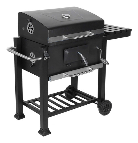 Asador De Hierro Deluxe Con Ruedas Y Mesa Lateral - Ap9788 Color Negro