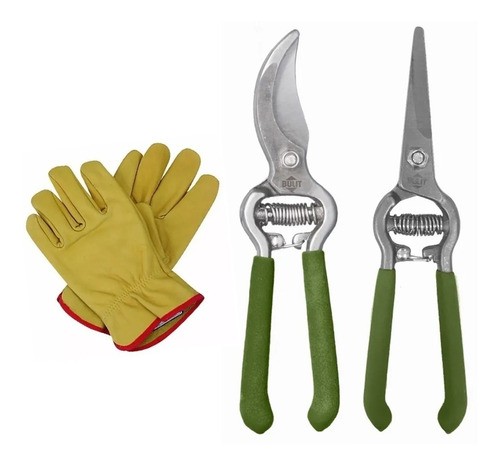 Combo Jardineria Tijeras Bulit Serie 600 + Guantes Vaqueta