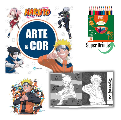Naruto Uzumak Desenho Para Colorir, Livro De Atividades Naruto + 500 Adesivos Naruto Para Colorir Culturama